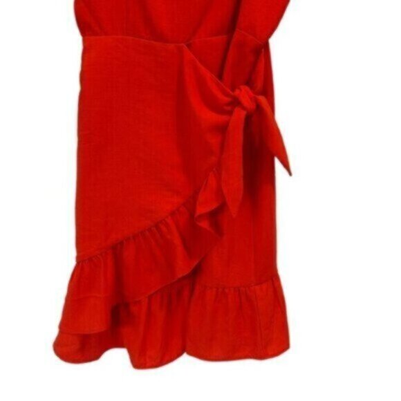 NWT E.SSUE | Women's Red Multi-Tiered Faux Wrap Ruffle Dress Size Small - Picture 8 of 11